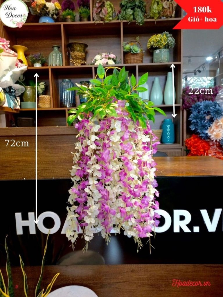 Giỏ hoa rủ Tử Đằng cao cấp – Hoa Decor